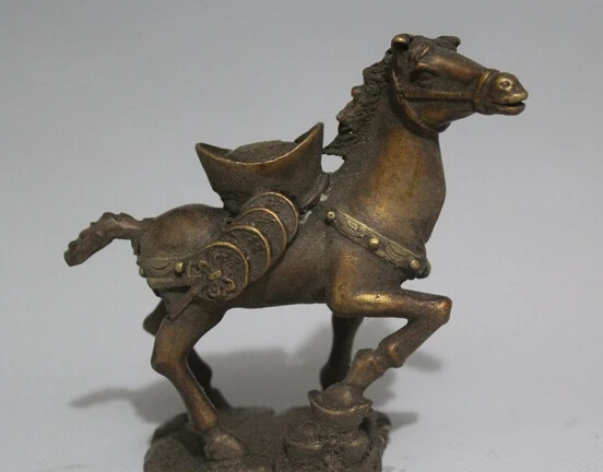 

free China Chinese Brass Running Yuan Bao On Horse Animal Statue Sculpture fast