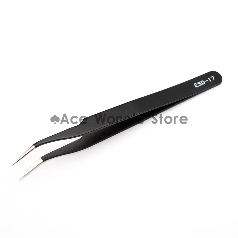 Precision ESD-17 tweezers stainless steel anti-static tweezers repair tool soldering station welding assist 1pcs