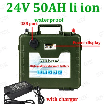 

waterproof 24V 50AH lithium ion battery USB port for camper van motorhome UPS Solar energy inverter Wind energy +5A Charger