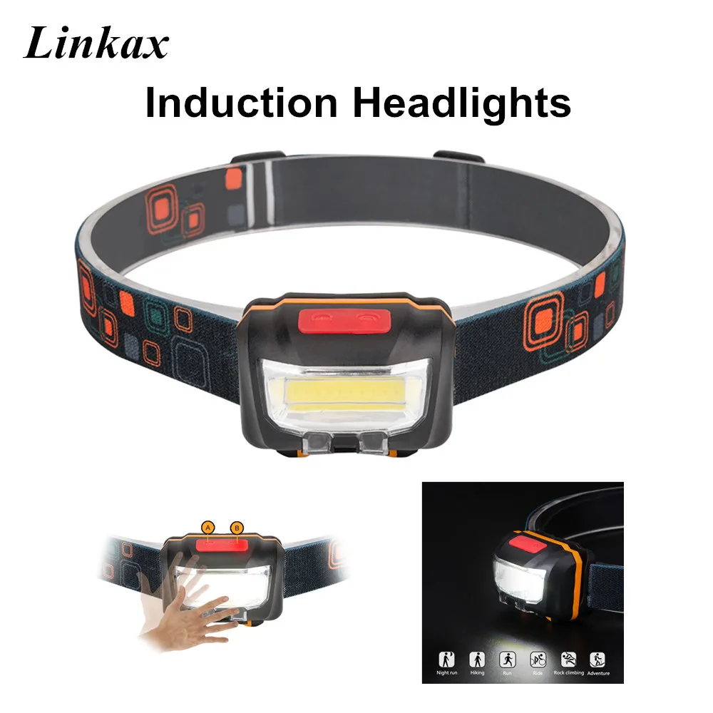 Mini 3800lm COB LED Rechargeable Headlamp Finger Induction Headlights Head Light Lamp Built-in 2000mah Battery USB lines