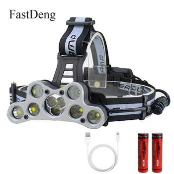 

Super 6000lm LED Headlamp 9 LED Headlight USB Fishiing Head Flashlight Torch T6 XPE Head Lamp Rechargeable For 18650 Battery