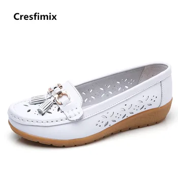 

Cresfimix women fashion spring & summer slip on white leather shoes female cool comfortable shoes lady new stylish shoes b2104