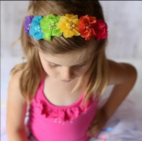 12Pc/lot Tulle Candy Flower Baby Headband Stretchy Nylon Girls Hairband Rainbow Children Headwraps Hair Accessoires |