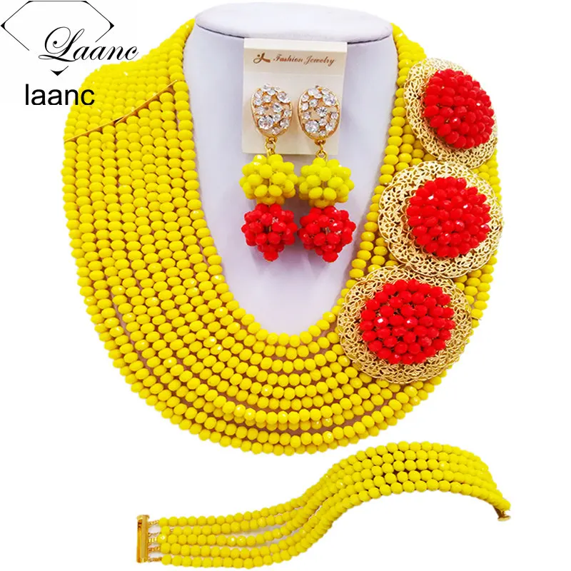 

Brand Laanc Yellow and Opaque Red Nigerian Wedding African Costume Jewelry Set 10R3H021