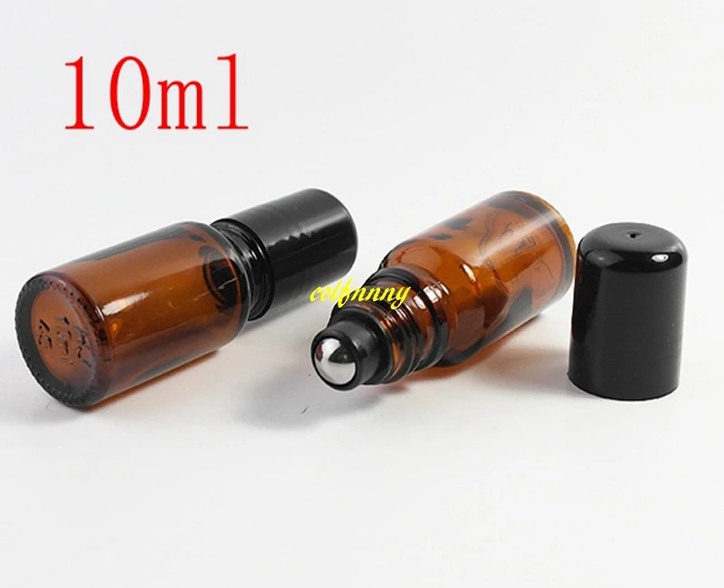 

300pcs/lot 10ml Thick Amber Glass Roll On Essential Oil Empty Perfume Bottle Stainless Steel & Glass Roller Ball