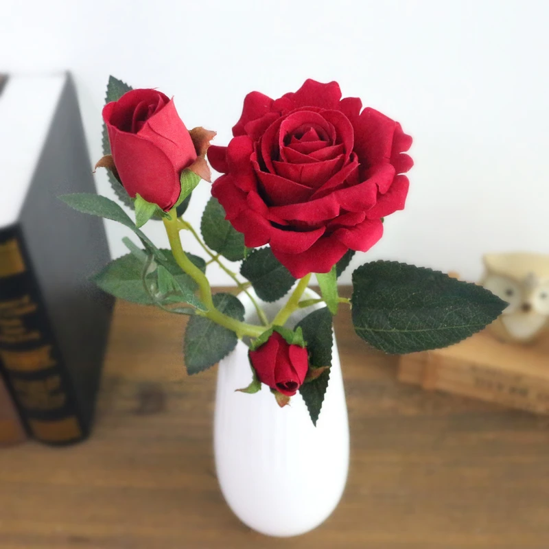JAROWN Artificial Flannel Ruyi Rose Simulation Fake Flowers Branch Wedding Decor Home Office Decoration Silk Flower (12)