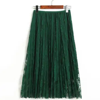 

Elastic Waist Lace Flower Length Skirt New Spring Water Soluble Lace Yarn Elastic Waist Skirt Fight Girls Calf Skirts