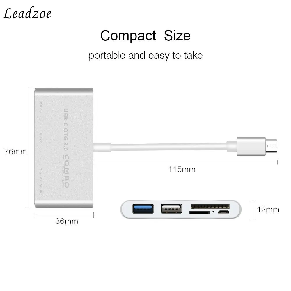 Leadzoe 5 in1 USB C концентратора Тип C SD Card Reader USB 3,0 концентраторы с Micro USB Мощность Порты и разъёмы USB разветвитель OTG Тип c концентратора