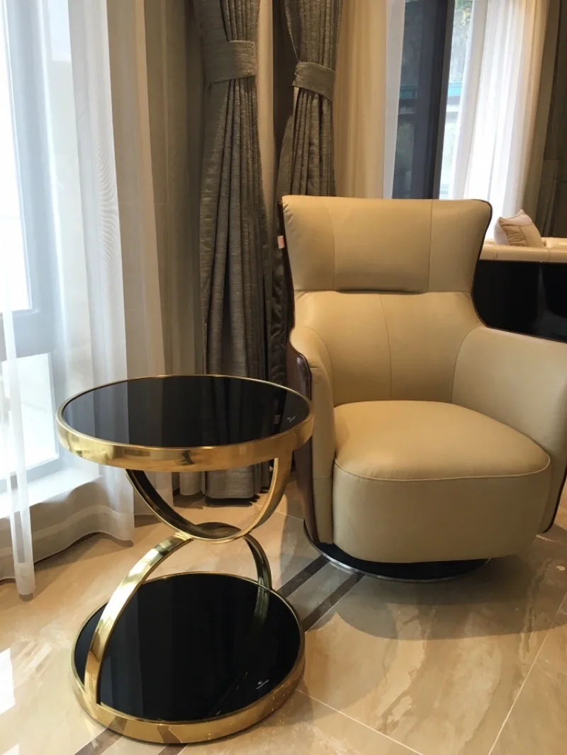 58cm High Gilded Metal Coffee Table / 48cm Round Tempered Glass Table Top