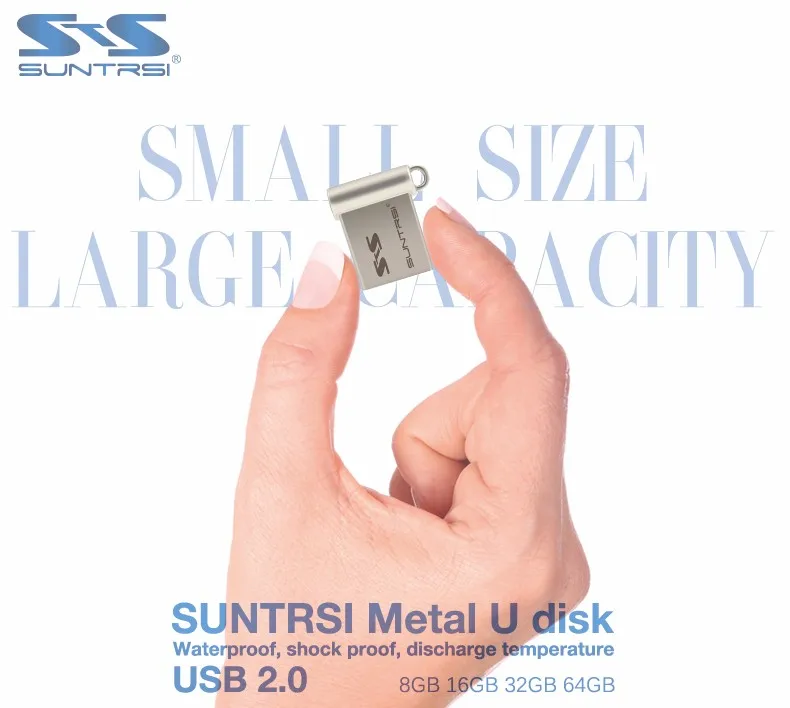 USB флеш-накопитель Suntrsi, металлический мини-накопитель, 64 ГБ, USB флешка, 32 ГБ/16 ГБ, персональный логотип, флеш-накопитель, высокоскоростной USB флеш-накопитель, USB 2,0