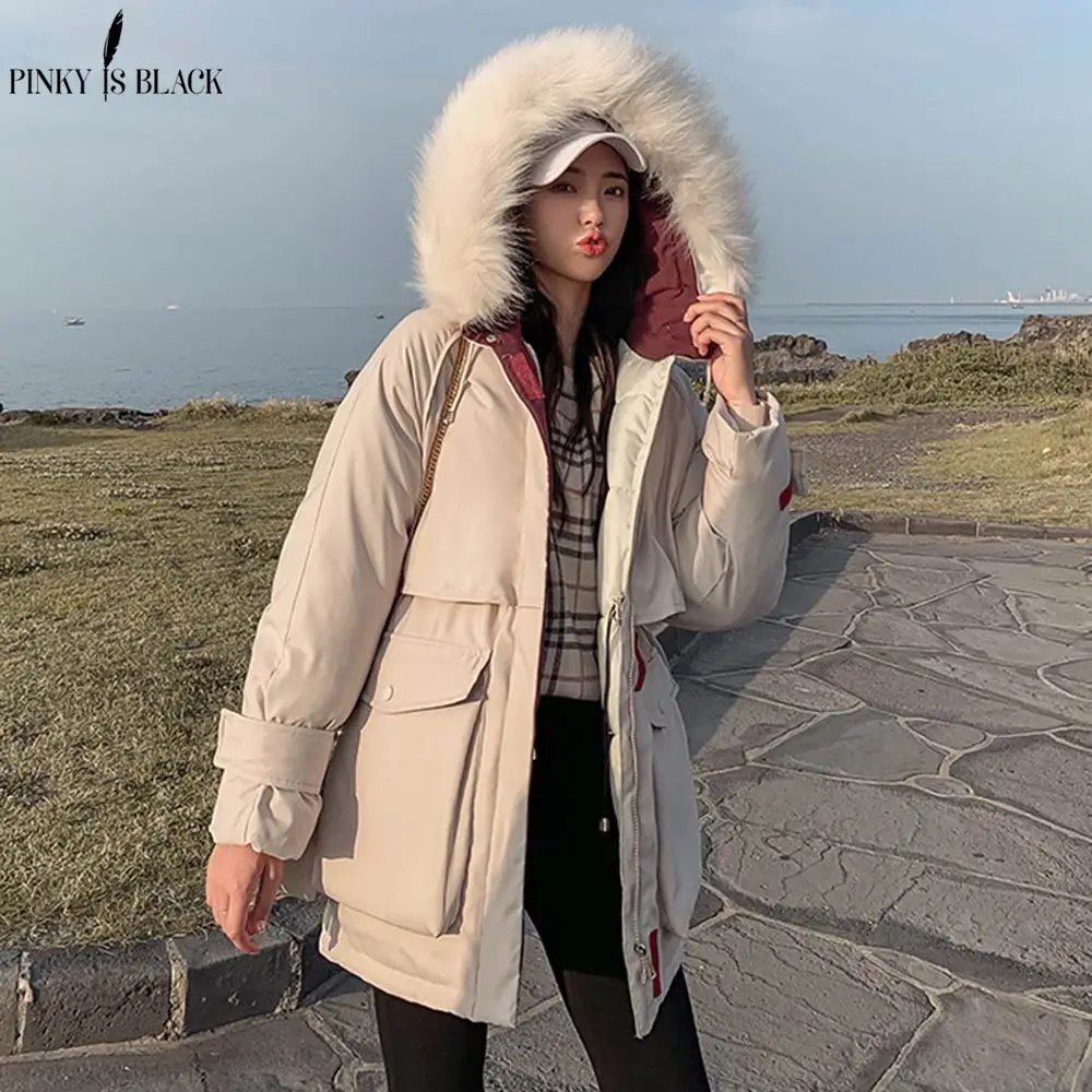 

PinkyIsBlack 2019 Winter Coat Thickened Parka Women Windproof Fur Hooded Long Winter Coat Ladies Down Cotton Winter Jacket Women