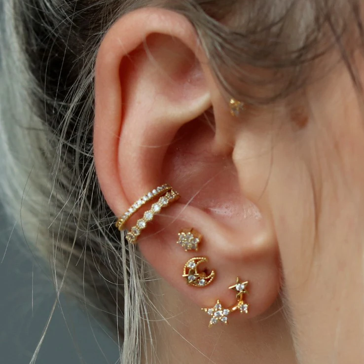 2018 Christmas gift moon star earring unique hollow engraved moon start elegance girl women gift fashion jewelry wholesale