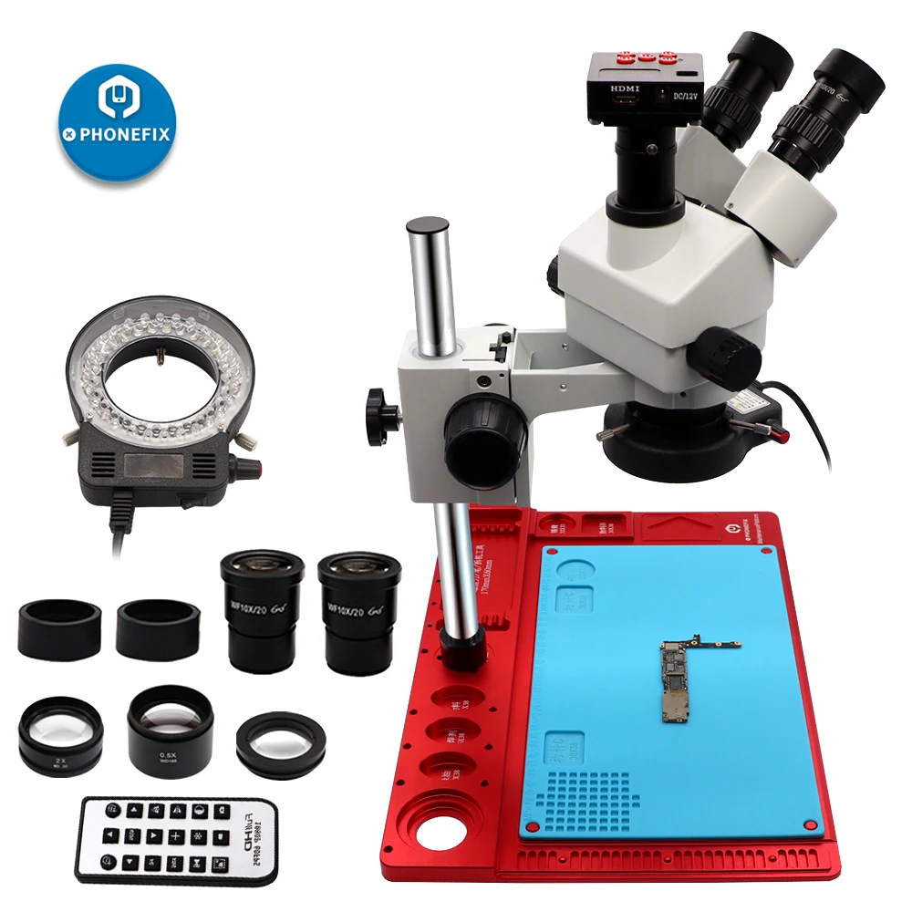 

3.5-90X Continuous Zoom Simul-focal Trinocular Stereo Microscope 21MP Microscope Camera 144 Light Phone Motherboard Repair tools