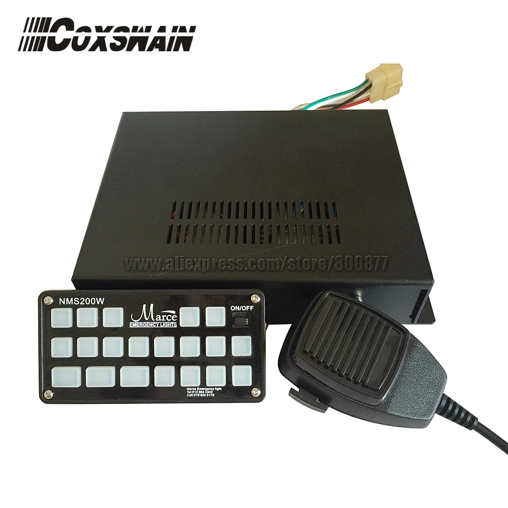 

Car electronic police siren with Memory Function, 7 light switches 400W car amplifier PA system, 6 tones ( siren + 2 speaker)