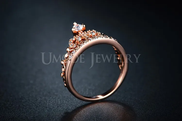 Umode изысканный корона кольцо в форме 18 К роуз позолоченные CZ кольца с бриллиантами для женщин мода позолоченные Aneis де ору ювелирные изделия UR0217