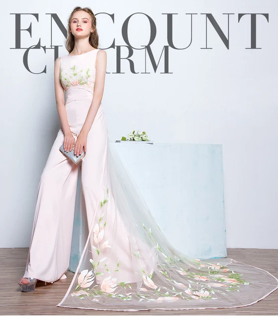 Lovly Pink Stretch Chiffon Jumpsuit Dress With Cape Bridal Pant Lovly Pink Stretch Chiffon Jumpsuit Dress With Cape Bridal Pant Suits 2017 New Arrival