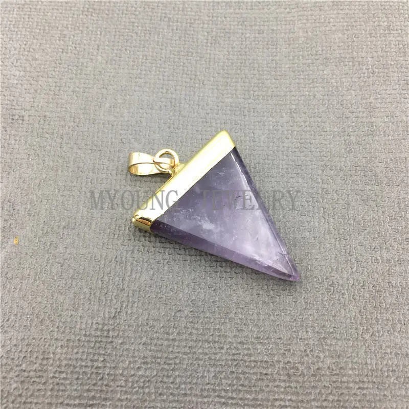 MY0623 Mix Stone Triangle Point Pendant,Pink Crystal Amethysts Gold Sand Opal Aventurine Gems Stone Pendant Gold Electroplated (5)
