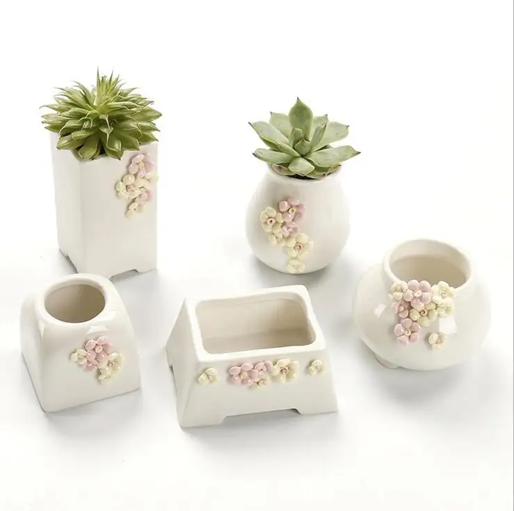 

TECHOME Creativity Flower Ornament Plants Pot Simple White Ceramics Succulents Flower Pot Home Office Desk Garden Decoration