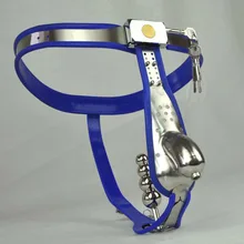 2016 Hot blue silicone stainless steel male chastity device belt panties with font b anal b
