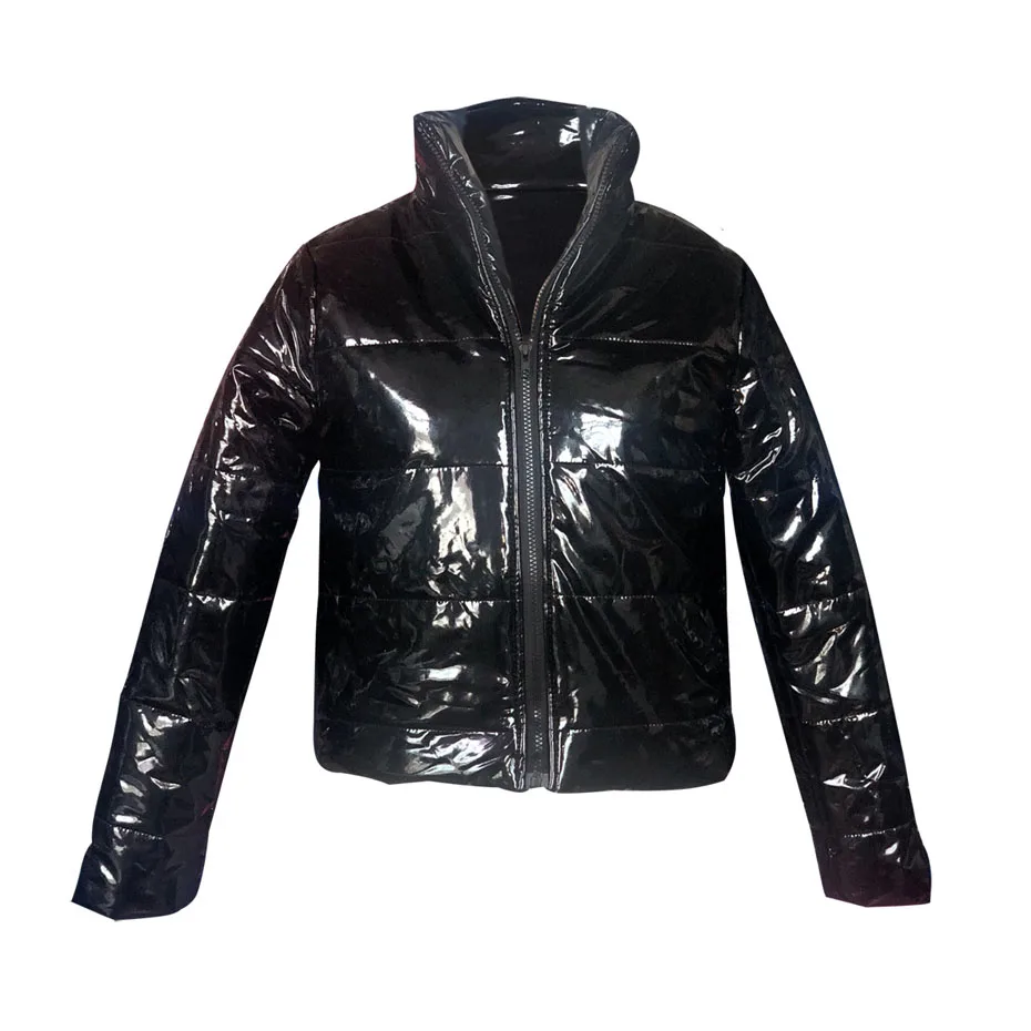 HAOYUAN Plus Size PU Leather Bubble Coat Warm Clothes Short Parka Padded Jacket Outerwear Ladies Long Sleeve Winter Jacket Women
