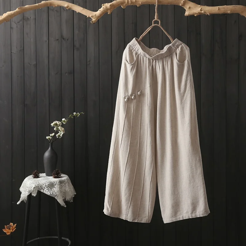 

Traditional Chinese Pants 2019 Spring Summer Palazzo Woman Wide Leg Pants Female Bottoms Loose Vintage Casual Pants TA1408