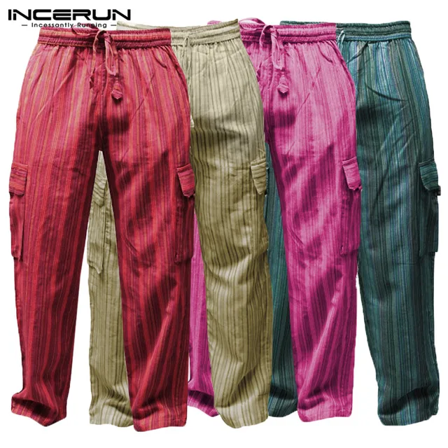 INCERUN Nepal Striped Men's Pants Loose Fitness Wide Legs Baggy Cargo