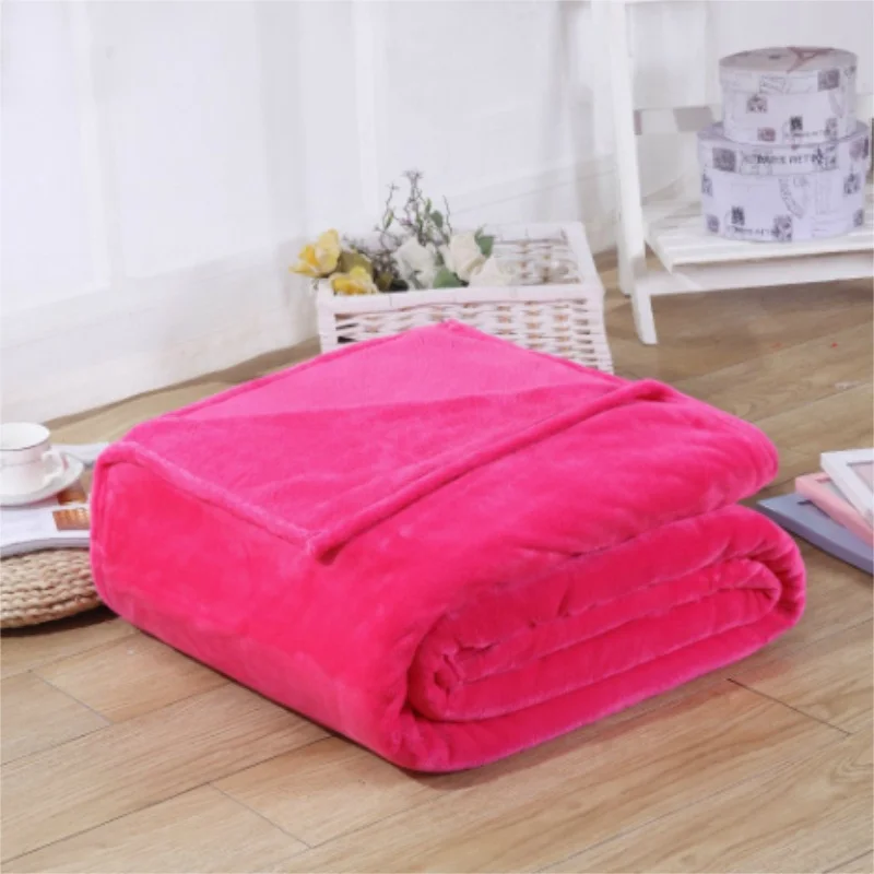 Super Soft Coral Fleece Blanket 220gsm Light Weight Solid Pink Blue Faux Fur Mink Throw Sofa Cover Bedspread Flannel Blankets - Цвет: Rose red