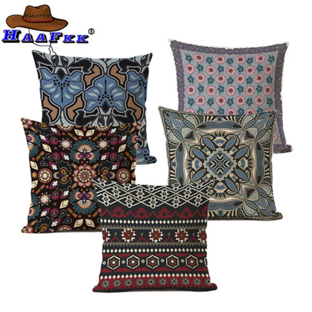 Colorful Abstract Ethnic Floral Classical Mandalas Pattern Prints Vintage Patchwork Retro Geometric Cushion Cover Pillow Case