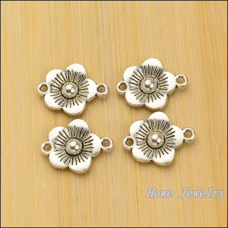 24 pcs Vintage Flower Connector zinc alloy charms pendant DIY Bracelet