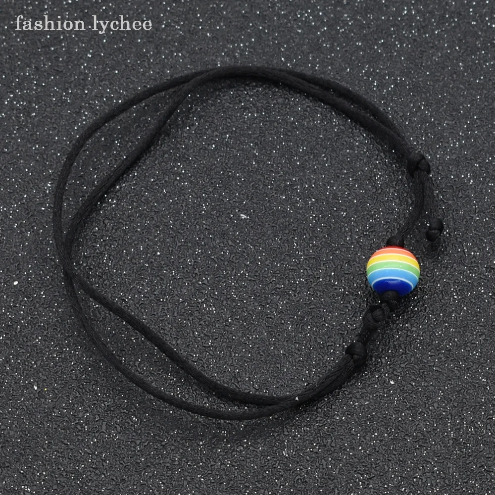 

fashion lychee Creative Design Rainbow Beads Gay Pride Ankle Bracelet Love Heart ECG Footchain Fashion 2018 Jewelry