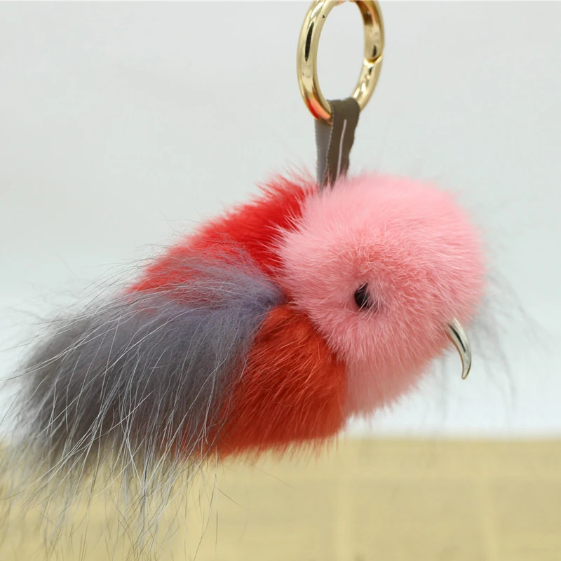

Genuine Royal Mink Fur Fashion Animal Keyring Pendant Bird Shape Handbag Interior Car Upholstery Hanging Keychain Spongy
