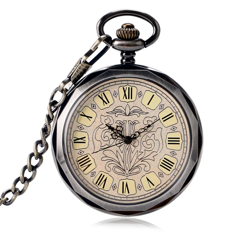 

Relojes de bolsillo Mechanical Wind Up Fob Watch Exquisite Steampunk Open Face Style PocketWatch Chain Trendy Hand Winding Clock