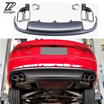 

S5 style PP+Stainless Rear Lip Bumper Diffuser Kit Car Exhauts Pipe Muffler Tips For Audi A5 Accessories 2012-2015 2/4-door
