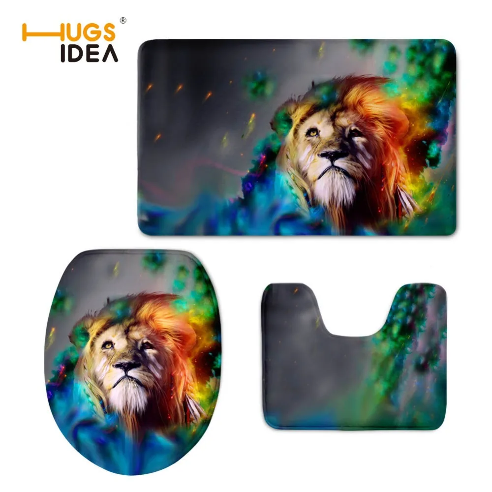 HUGSIDEA Non slip 3pcs/set Bathroom Mat Cool Print Animal Lion Cat