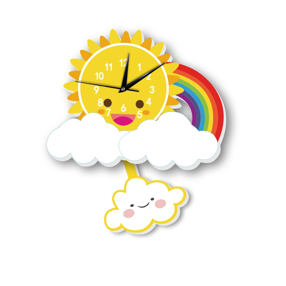 Милое солнцезащитное кольцо с радугой внутри Наклейка на стену в форме часов декоративные креативные маятниковые часы с животными для детской спальни и т. Д