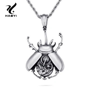 

Stainless Steel Insect Pendant Necklace For Men With Twisted Singapore Chain Personality Trendy Metal Jewelry