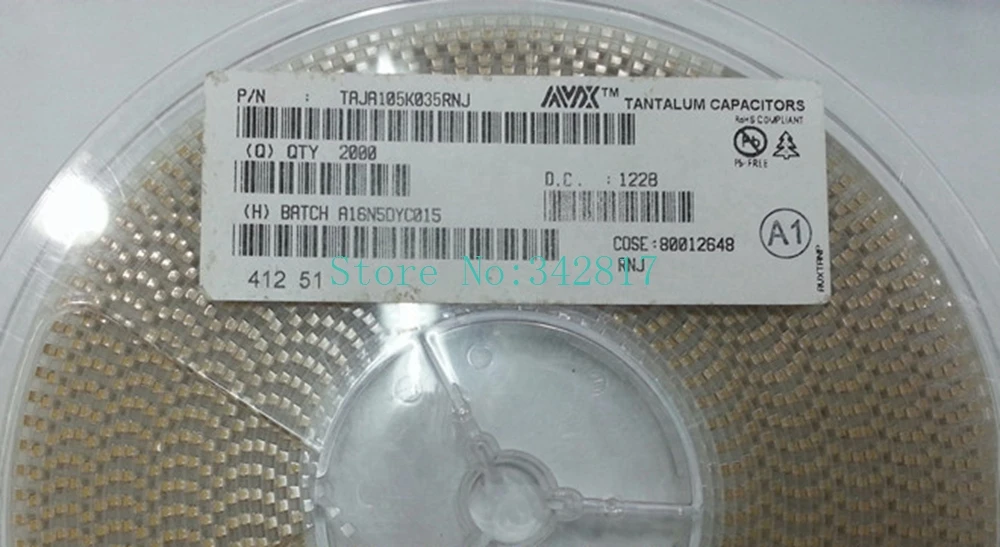 TAJA105K035RNJ крышка танта мкФ 35V 10% 1206 Танталовые Конденсаторы размером 100 шт |