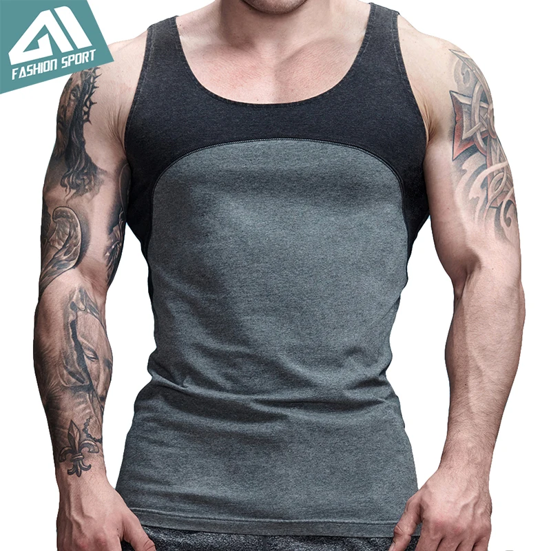 Aimpact Cotton Contrast Color Tank Tops Patchwork Mens Singlets