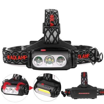 

XML T6 led headlamp usb charge 18650 head light cob waterproof head flashlight torch white green red Cycling leader's headlight