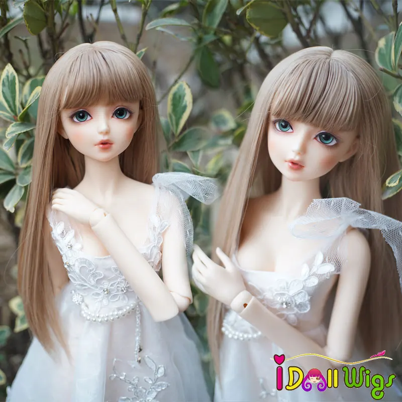 

New style High Temperature Wire Long straight khaki Styling Doll Hair Wigs with Bangs for 1/3 bjd doll on sale