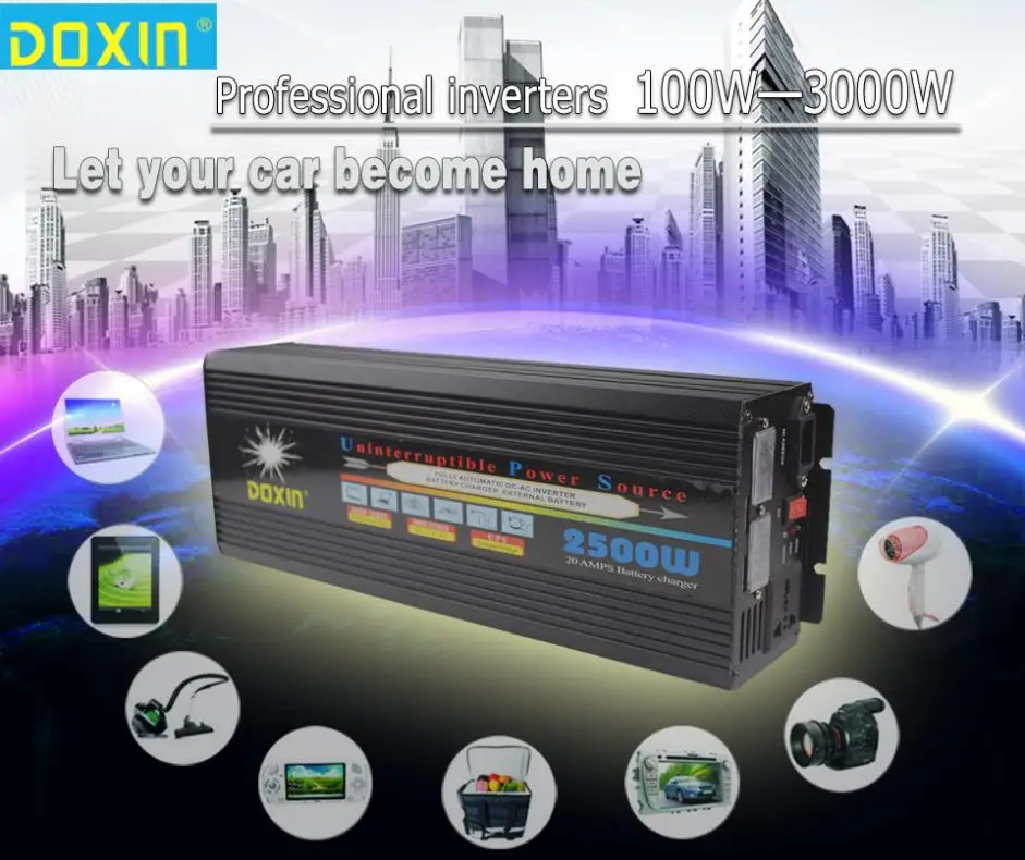 AC/DC/AC автомобильный инвертор 12V 220V 2500W Универсальная Система бесперебойного питания/источник бесперебойного питания UPS