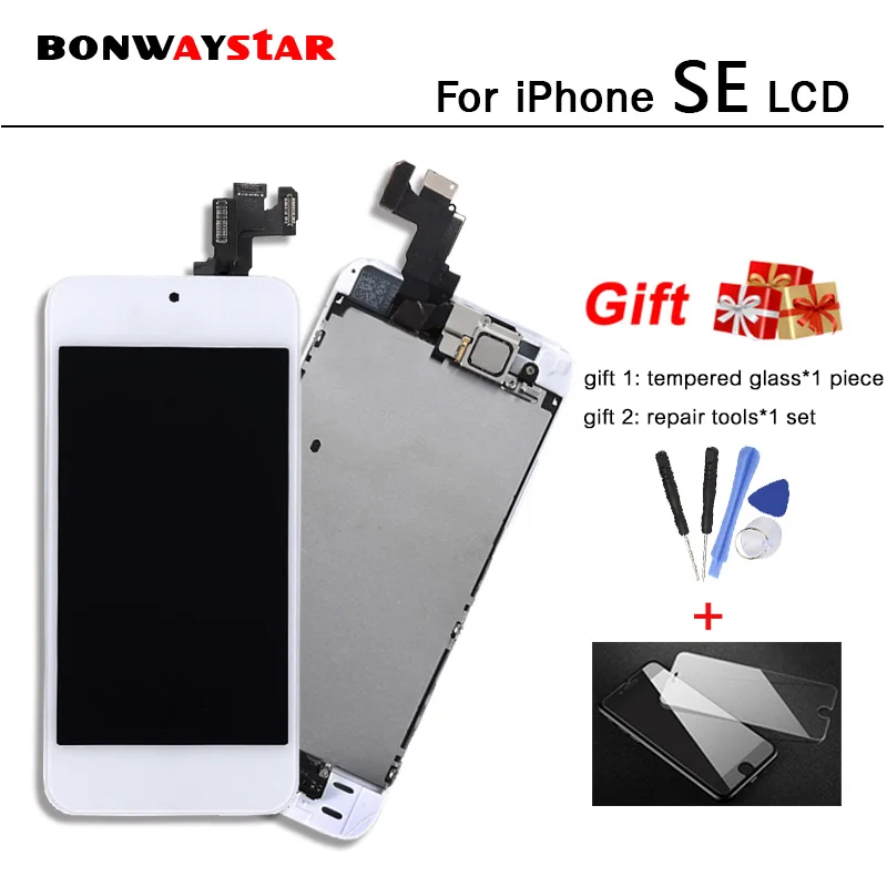 

3pcs Full Assembly LCD Display Touch Digitizer Home Button Camera for iPhone SE +Camera+Speaker for A1723,A1662,A1724 with 2gift