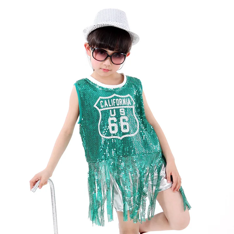 Детские костюмы джаз хип-хоп Танцевальная Одежда для детей Одежда для танцевальных выступлений костюмы - Цвет: Зеленый