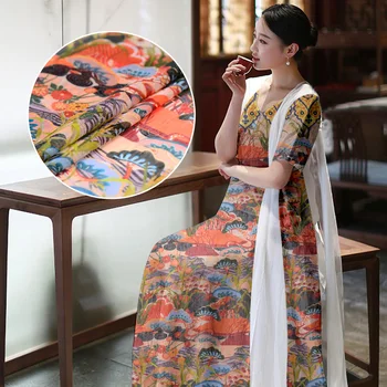 

140cm digital printing silk linen fabric 12mm Chinese silk fabric cheongsam dress natural linen fabric wholesale linen cloth