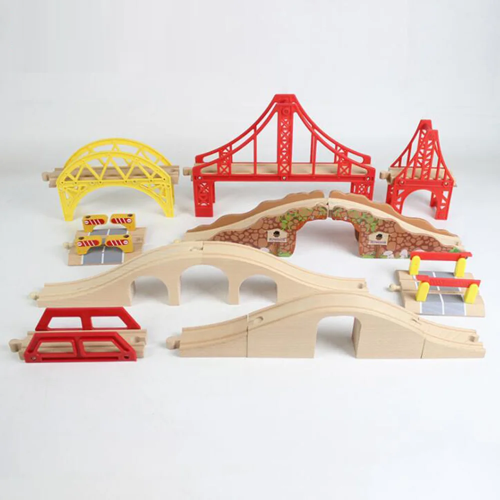 Wooden Rail Track Beech Bridge accessories Wooden Train Educational Blocks Toys Boy Kids Toy Multiple track Fit for Thomas Piece