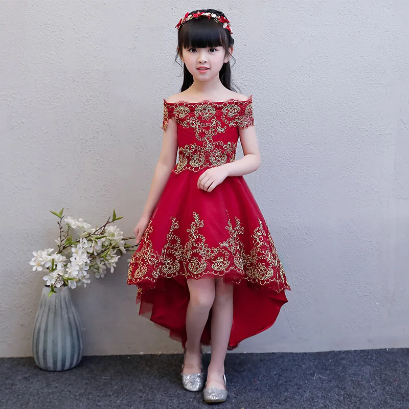 Платье без рукавов с цветочным узором для девочек, свадебное вино, красные короткие платья принцессы Детское нарядное платье на день рождения