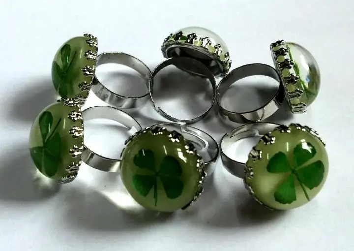 12 шт. настоящий четырехлистный клевер светящееся модное крутое кольцо shamrock |