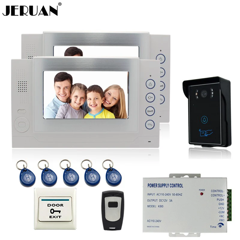 JERUAN 7`` video door phone intercom system home security system access control video recording Outdoor Touch panle waterproof