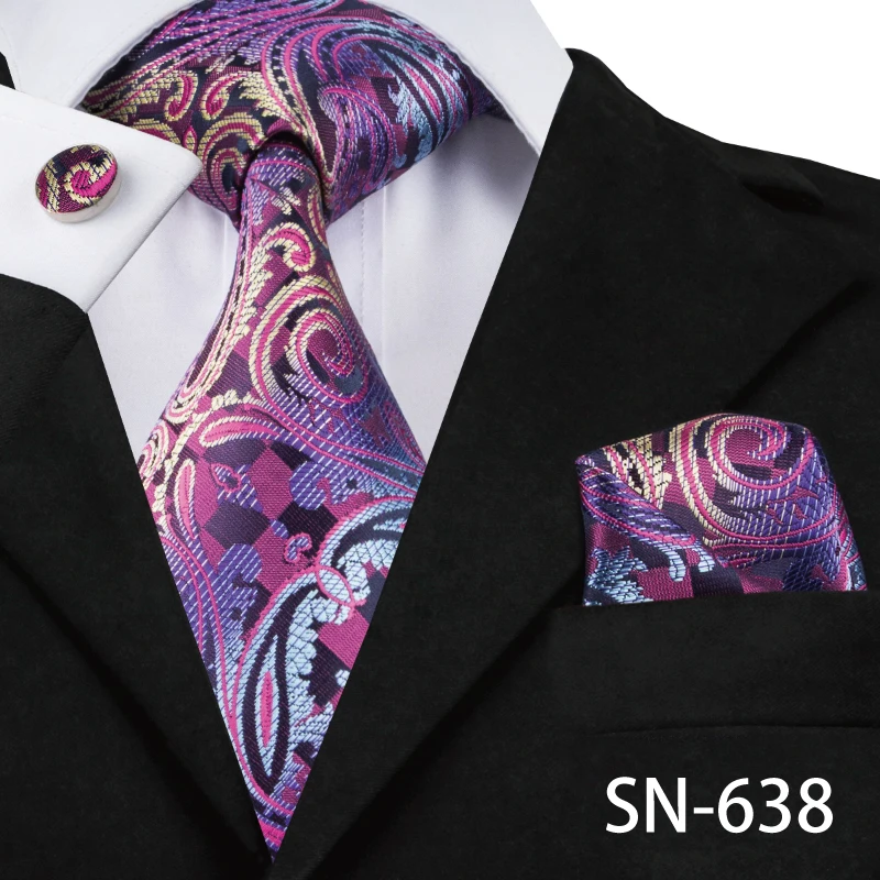 SN-638 Hi-Tie, роскошные шелковые фиолетовые галстуки с цветочным узором пейсли для мужчин, набор галстуков и носовых платков, модные дизайнерские деловые свадебные мужские галстуки - Цвет: SN-638
