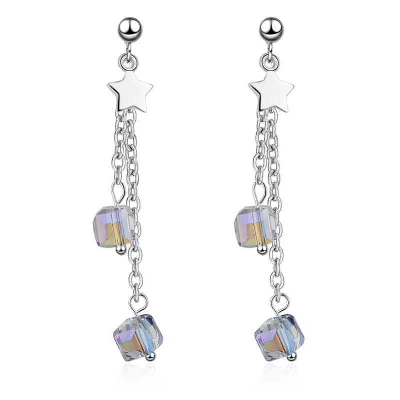 

Fashion 925 Sterling Silver Earrings For Women Wedding Jewelry Charm Star Luxury Square Crystal Earring Female Party Accessories